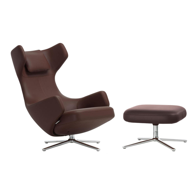 Vitra - Grand Repos Sessel und Ottoman | Leder kastanie (69) (Kontrastnaht)