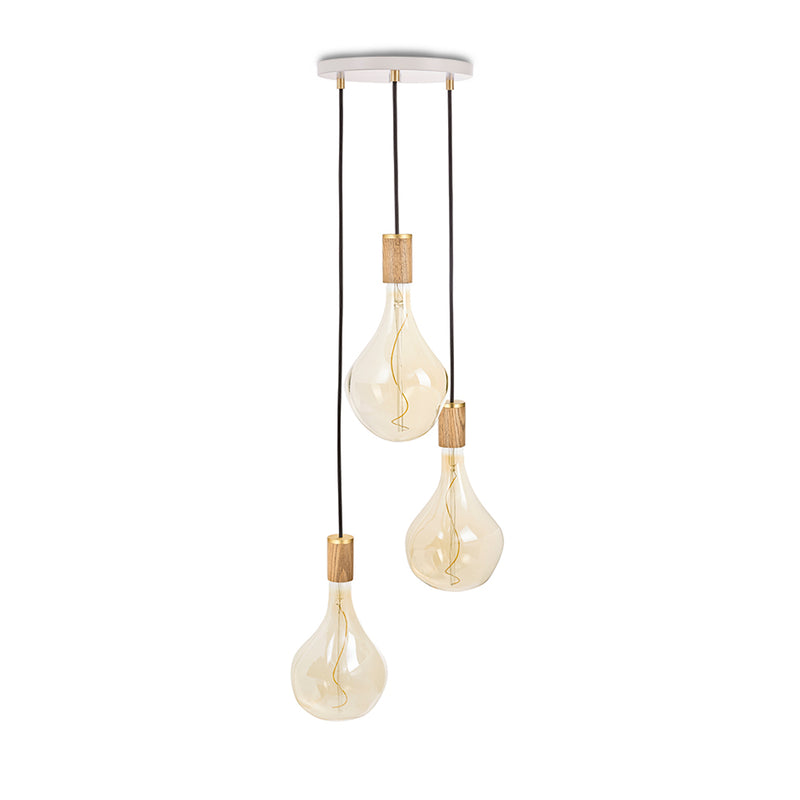 Tala - Triple Pendelleuchte Set | Eiche / weiß / Messing