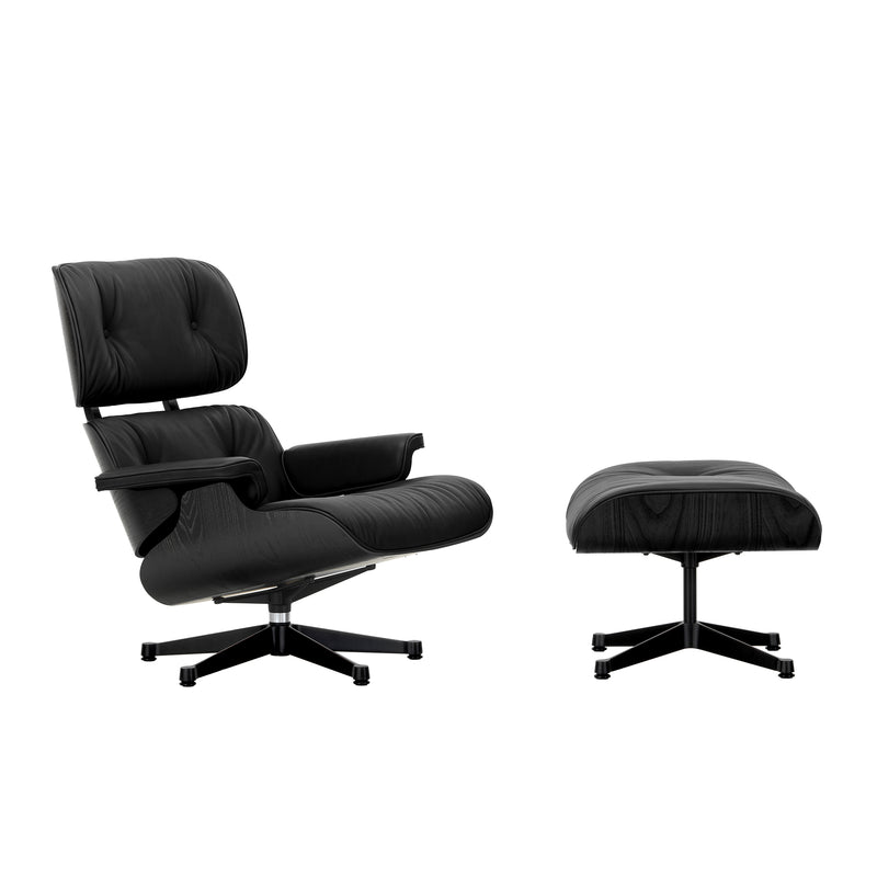 Vitra - Lounge Chair & Ottoman | Leder Premium F 66 nero / Kastanie schwarz / basic dark pulverbeschichtet