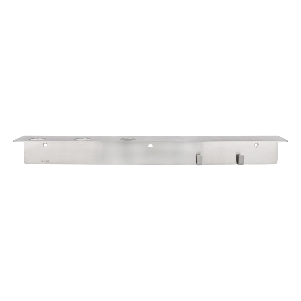Meraki - Regal mit Flaschenhalterung und Hakenleiste | gebürstetes Silber-Finish