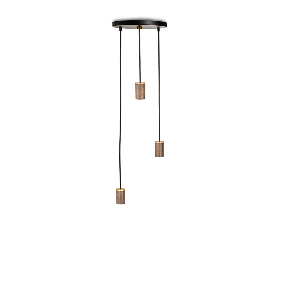 Tala - Triple Pendelleuchte | schwarz / Walnuss / Messing