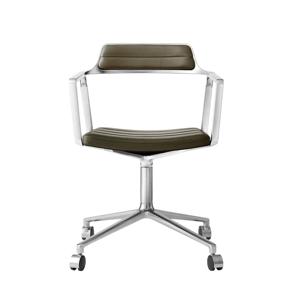 Vipp - 452 Drehstuhl | Rollen / Leder bosco grün / Aluminium poliert