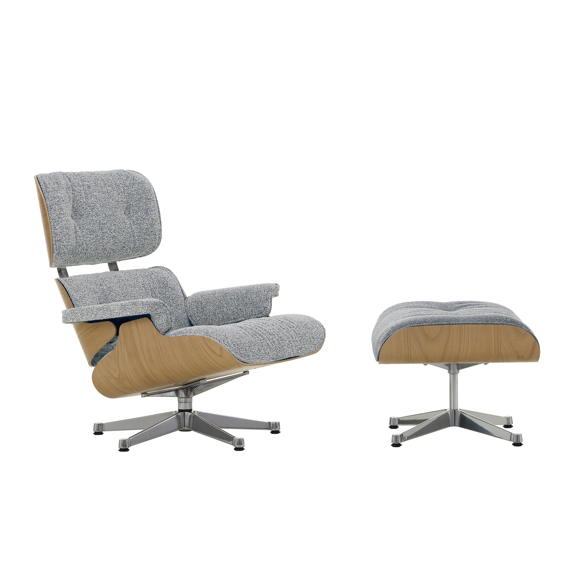 Vitra - Lounge Chair &amp; Ottoman | Nubia 08 elfenbein/dunkelblau / Kastanie natur / poliert
