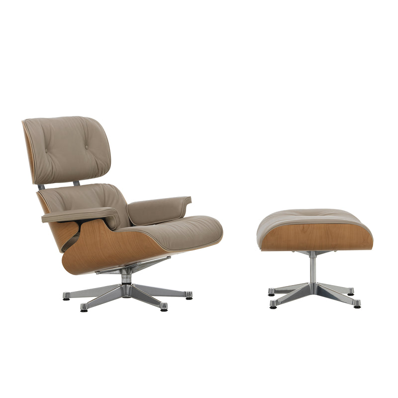 Vitra - Lounge Chair &amp; Ottoman | Leder Natural F 78 dark sand / Kirsche natur / poliert