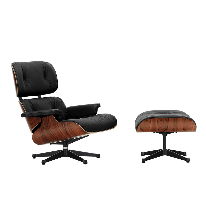 Vitra - Lounge Chair &amp; Ottoman | Leder Premium F 66 nero / Santos Palisander / poliert / Seiten schwarz