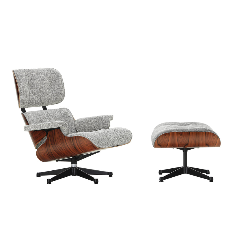 Vitra - Lounge Chair &amp; Ottoman | Nubia 10 salt 'n pepper / Santos Palisander / poliert / Seiten schwarz